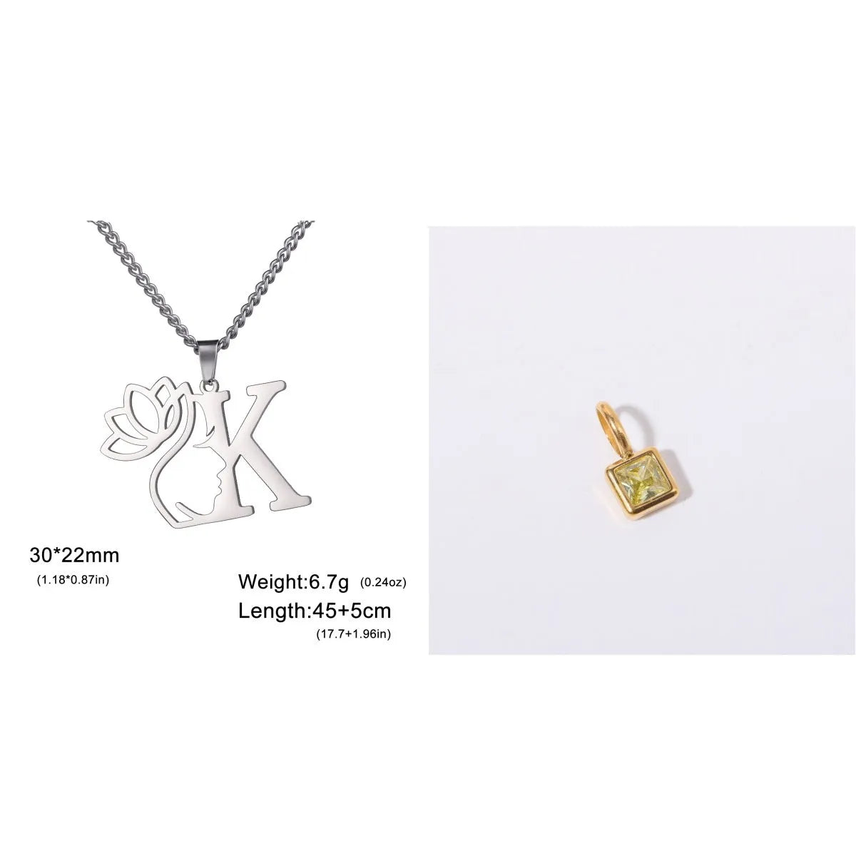 Stainless steel cross chain necklace with single pendant in gold or silver colour