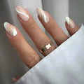 Golden Lines plaid pattern nail stickers in medium drop shape with jelly glue adhesive