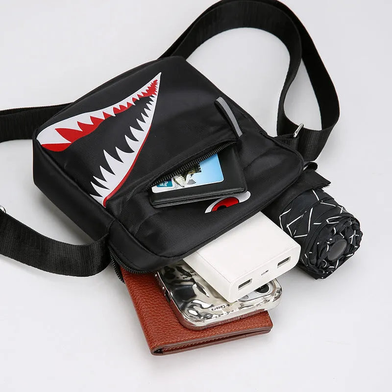 Men's small casual shoulder crossbody bag in Oxford cloth with animal print design