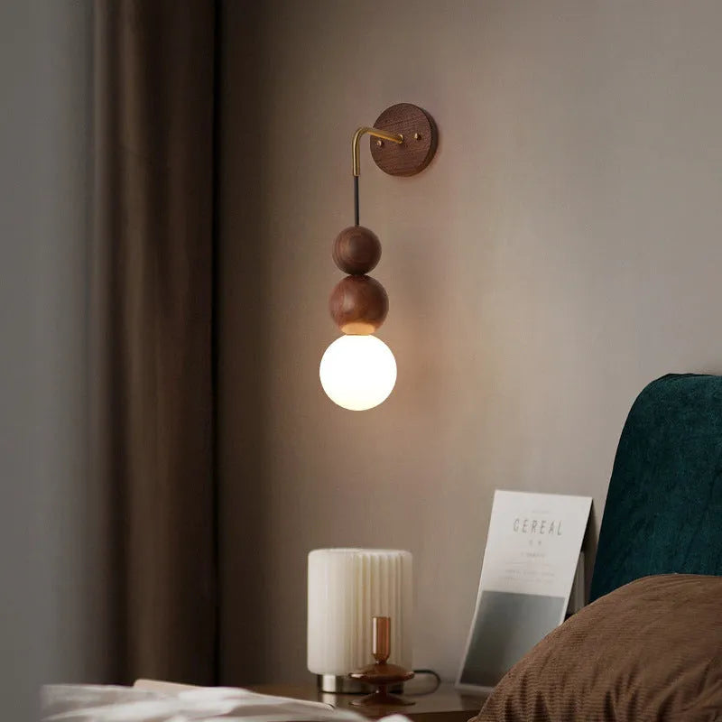 Natural walnut wooden wall suspension lamp with copper accents and tri-colour lighting