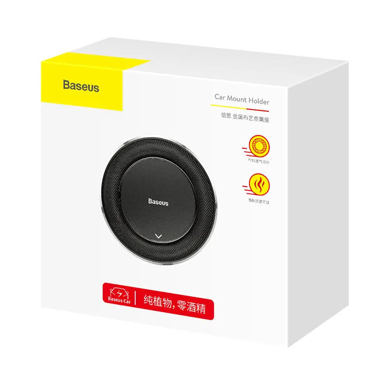 Aluminium alloy round car fragrance perfume in black, red and silver colours with aromatherapy tablets