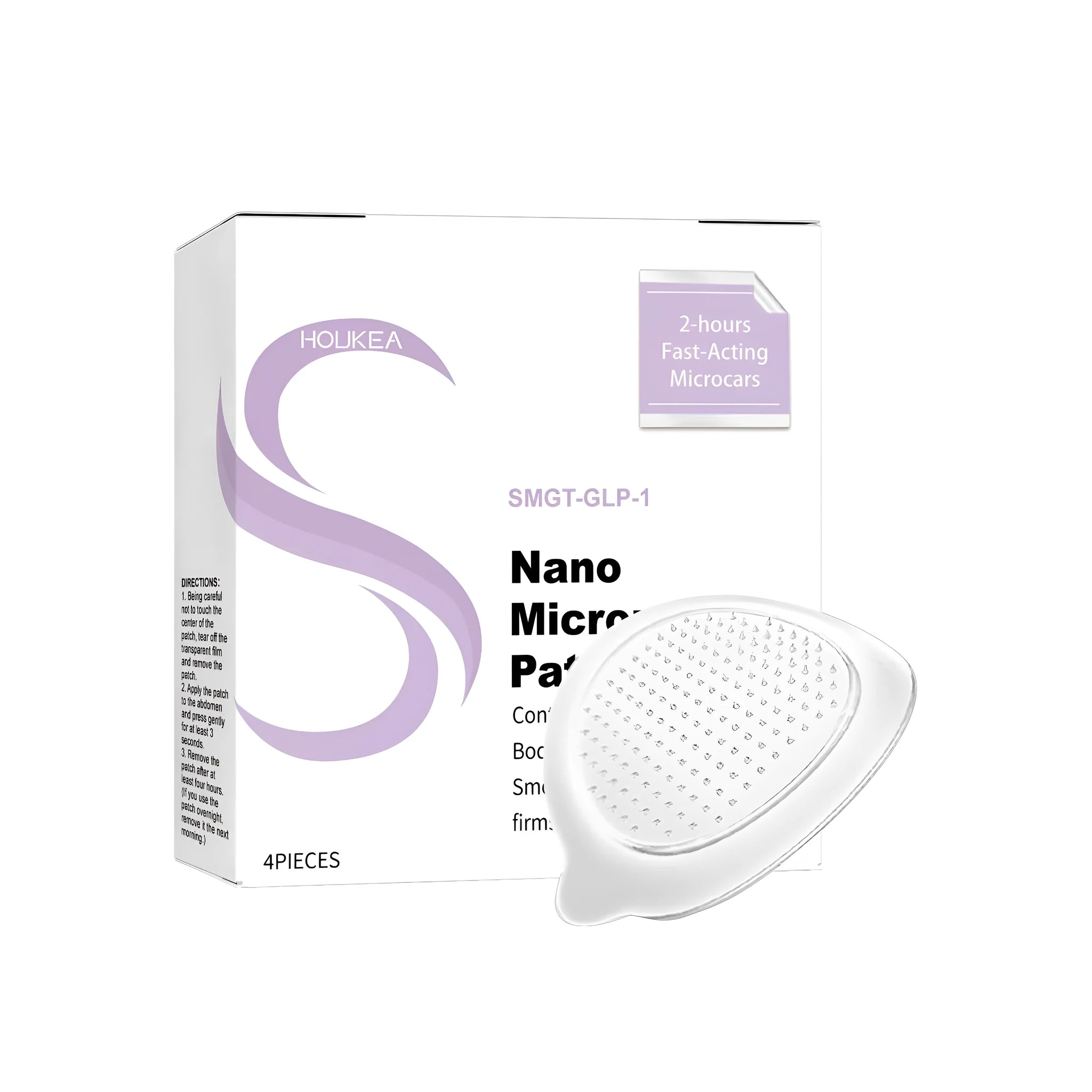 A four-pack of clear nano microneedle skincare patches on a white background.