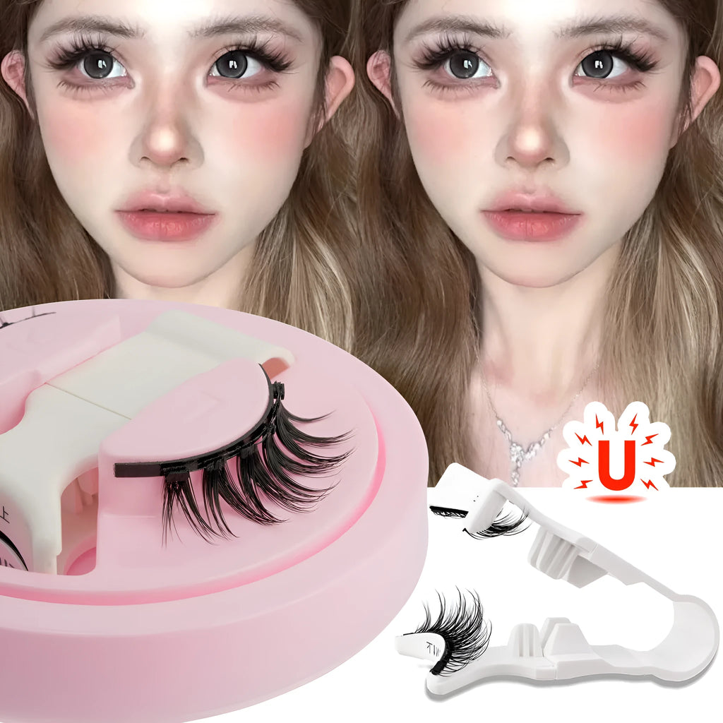 Reusable waterproof false eyelashes in a set, showing thick artificial fibre lashes.