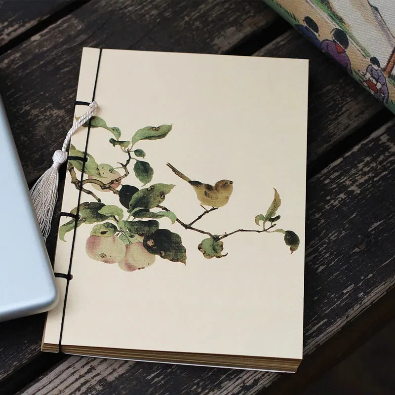 A5 antique wire-bound notebook with retro Chinese painting design on glossy embossed cover