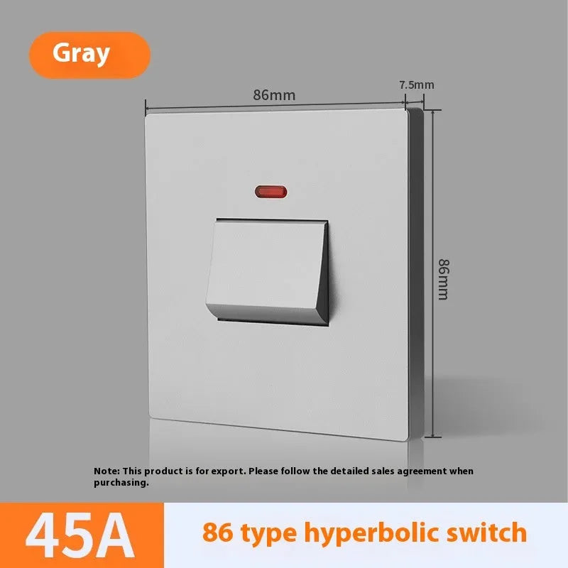 High-current illuminated switch socket for water heaters and air conditioners in gold, grey or white