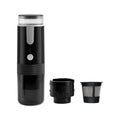 Black portable capsule coffee machine for car and camping use with 36V operation