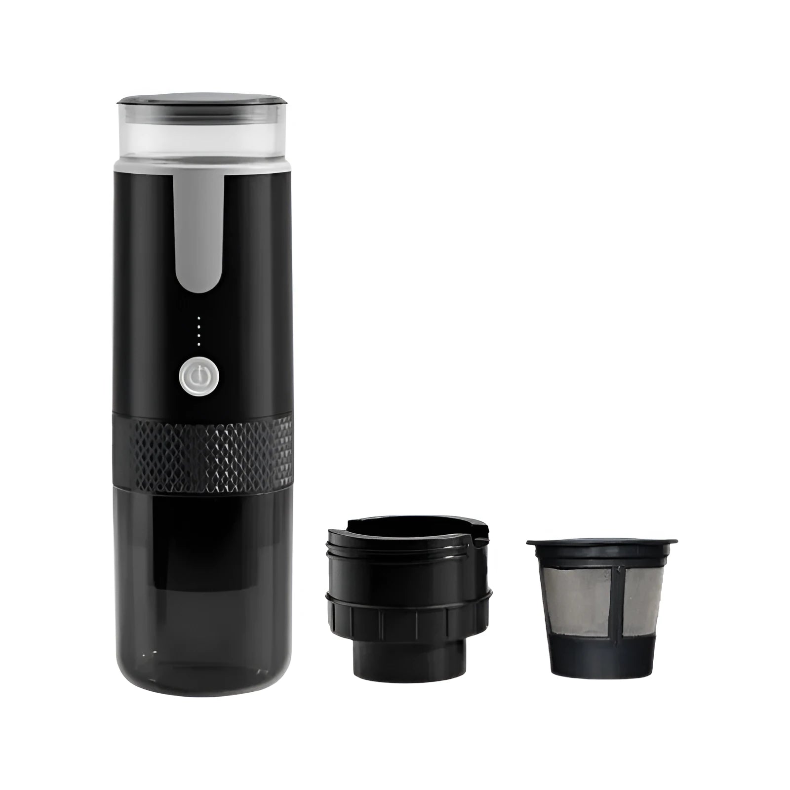 Black portable capsule coffee machine for car and camping use with 36V operation