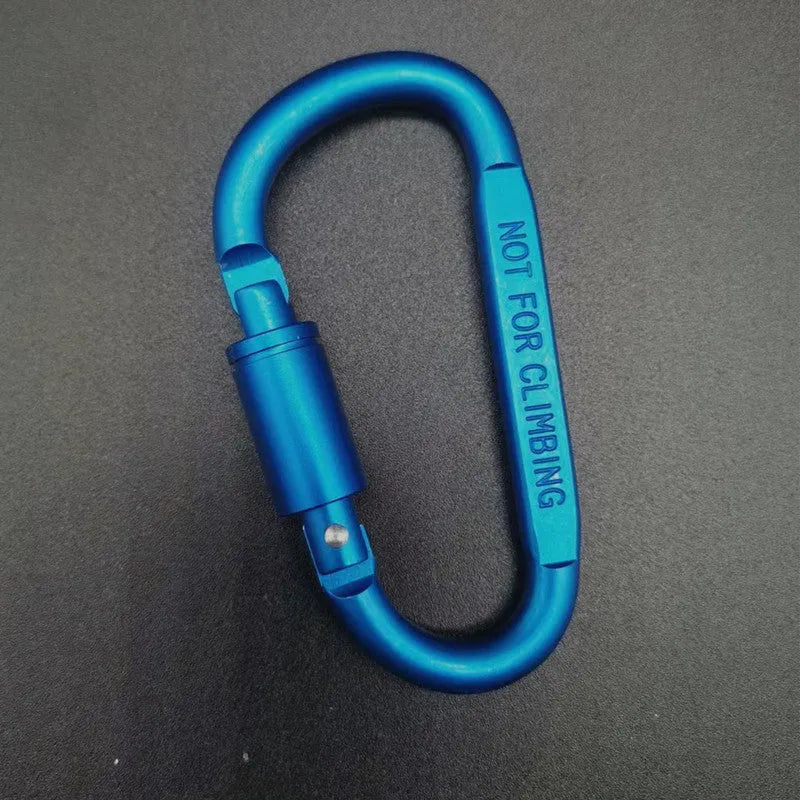 D-type aluminium locking carabiner measuring 8cm in multiple colour options