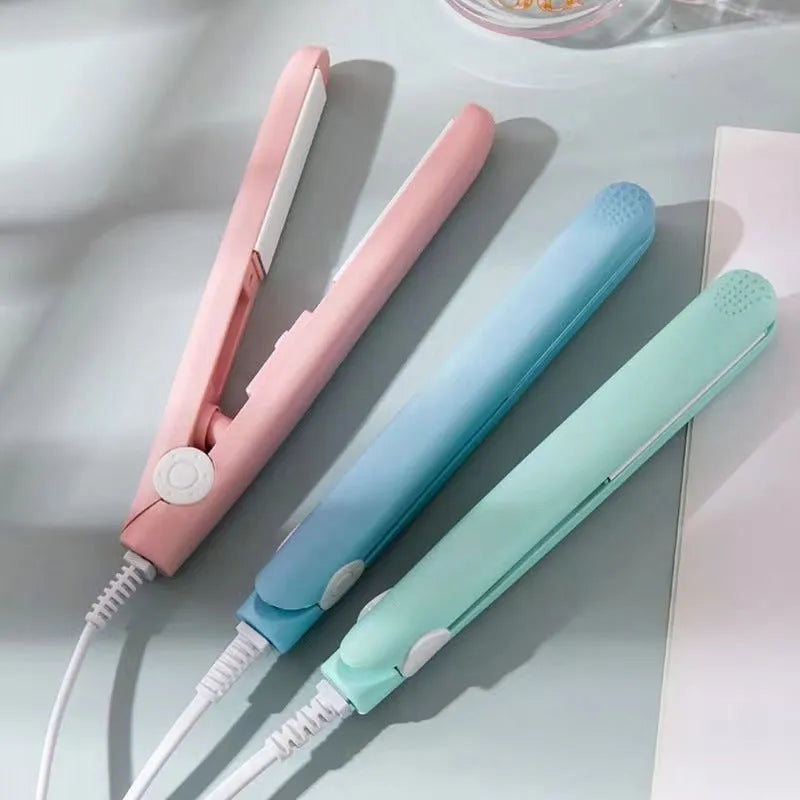 Mini hairdressing splint hair straightener in chosen colour with storage box and clip for bangs styling