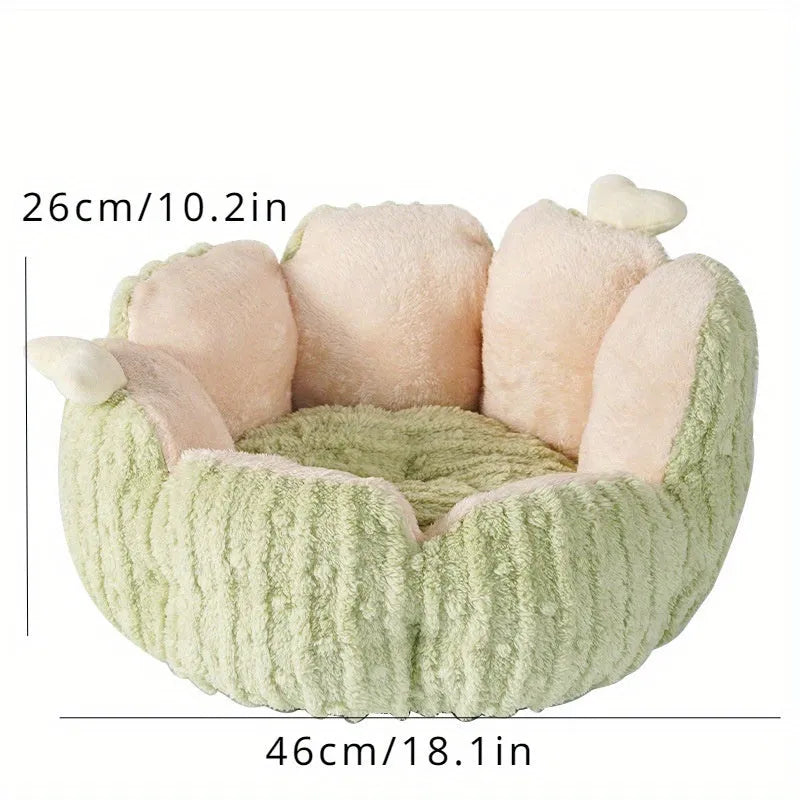 Soft green cactus-shaped pet kennel house for cats, shown next to a smaller purple version.