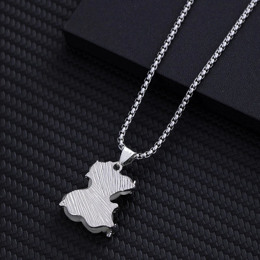 White K-color alloy bear pendant on titanium steel lock chain necklace