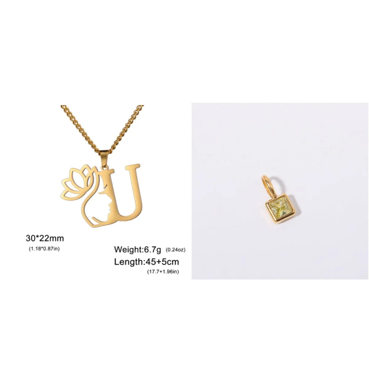 Stainless steel cross chain necklace with single pendant in gold or silver colour
