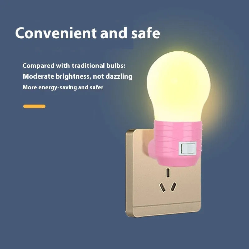 Plug-in bedside baby night light in white, blue or pink with round modern design