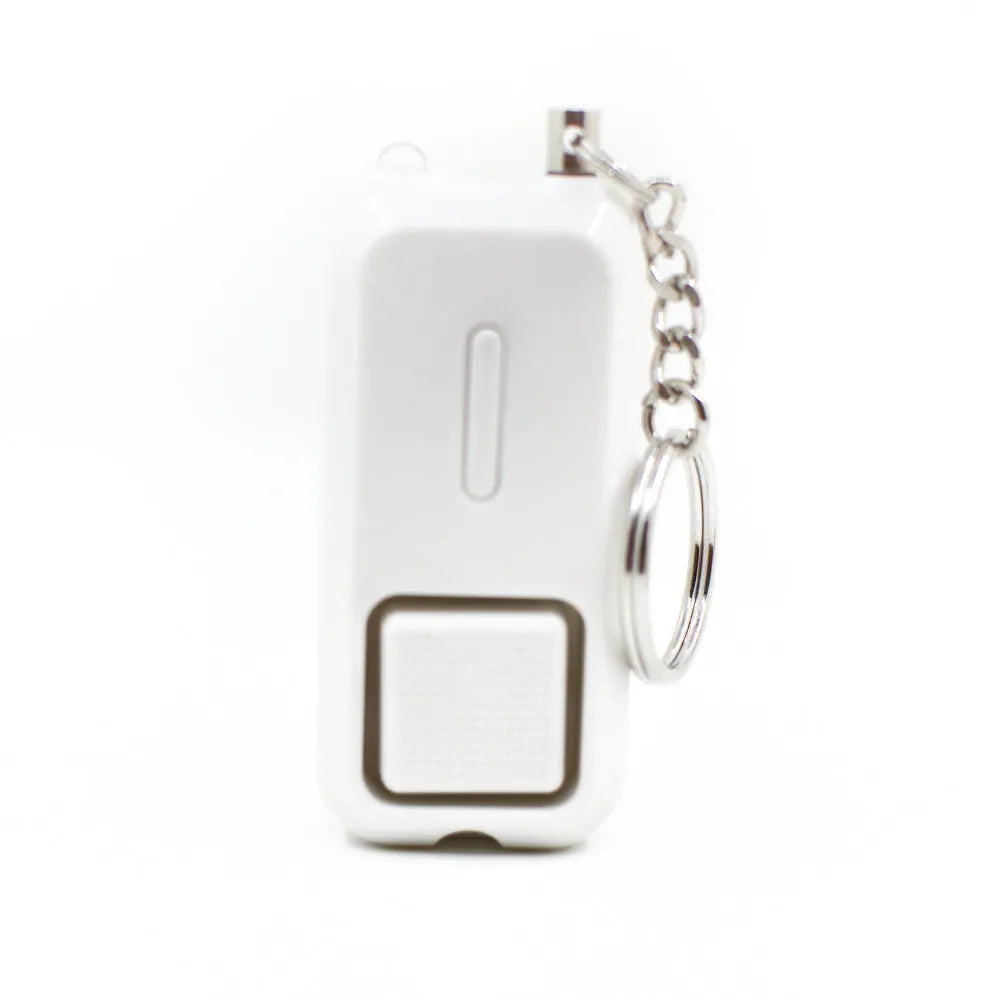 ZQ-202 personal safety alarm in pink, black, white, yellow, and green colours next to LR44 batteries.