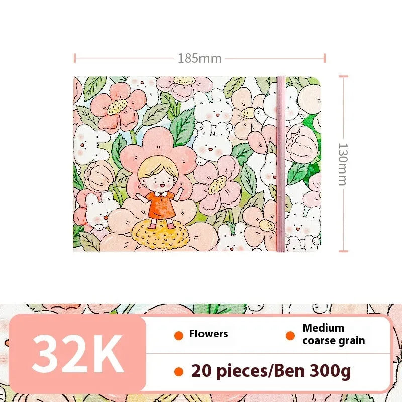 Feiluniao handmade fabric watercolour sketchbook with colourful themed cover, 185mm long.