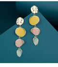 Morandi three-colour oil drip finish on disc-shaped alloy earrings with sterling silver posts.