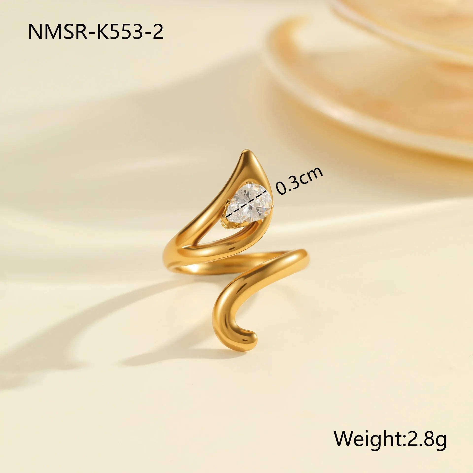 Women's adjustable geometric zircon ring in stainless steel with open mouth design