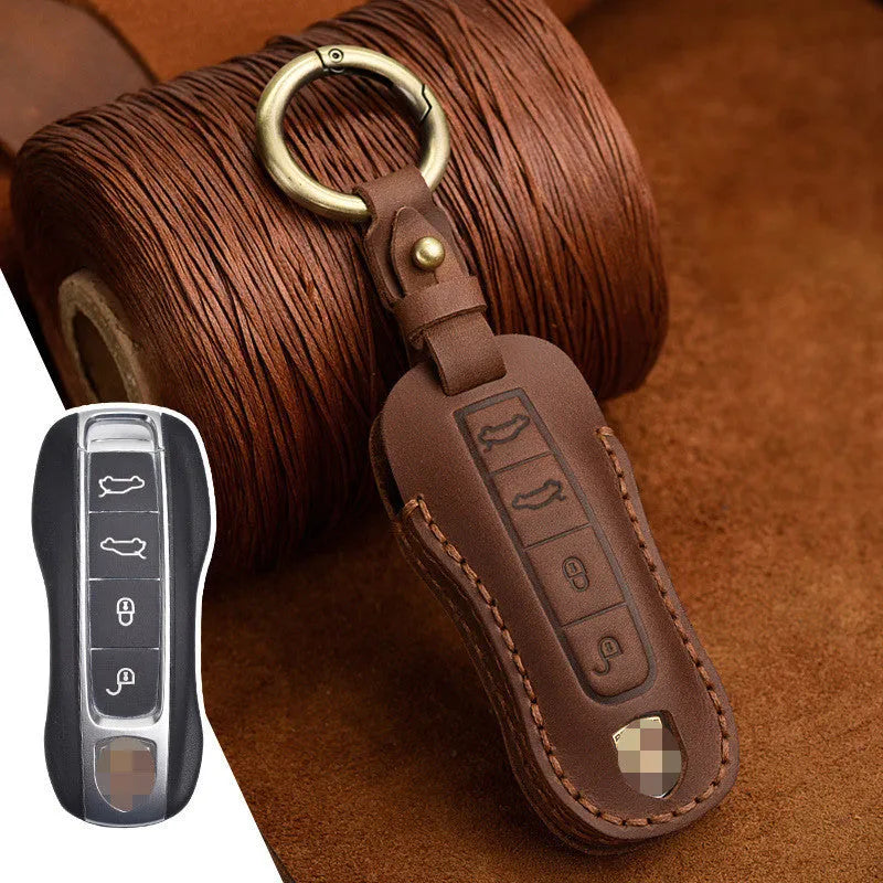 Porsche leather key case with retro bag buckle in blue or brown colour