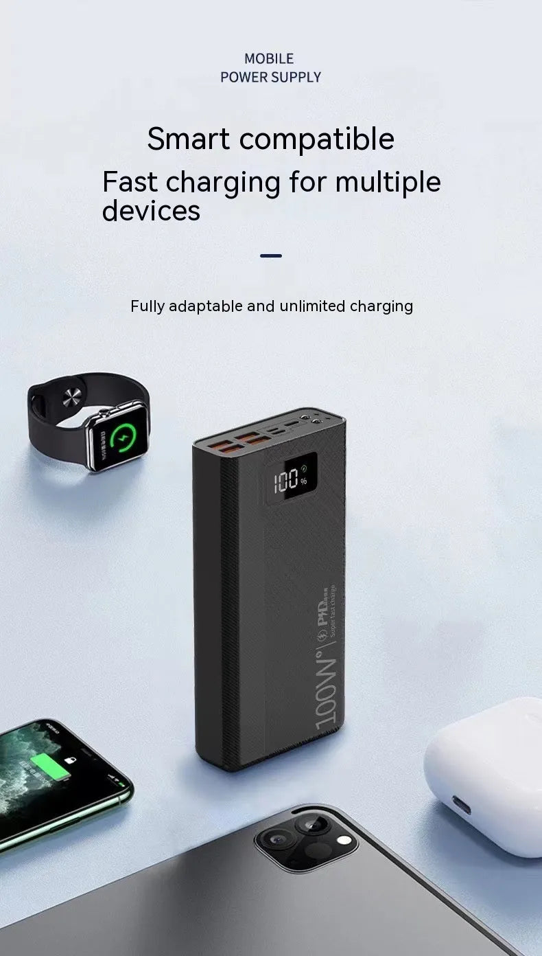 Large capacity power bank in black or white plastic housing with dimensions from 150×76×30mm to 150×76×50mm