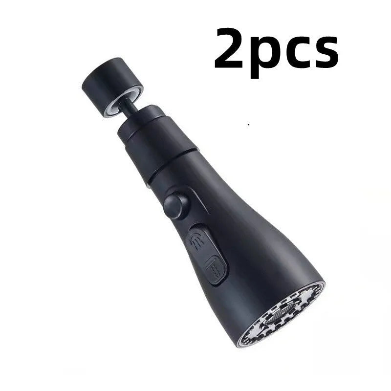Silver universal pressurised kitchen faucet sprayer with rotating head and three-mode selector