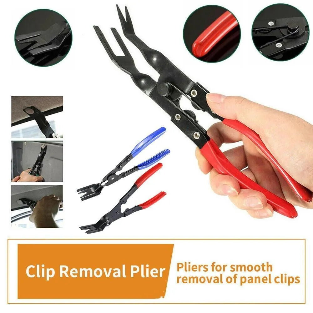 Blue steel car trim removal pliers with 235mm length and angled 32mm head