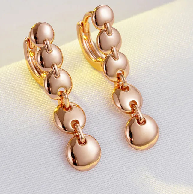 Retro gold woven long circle hoop earrings with 5cm diameter on copper base