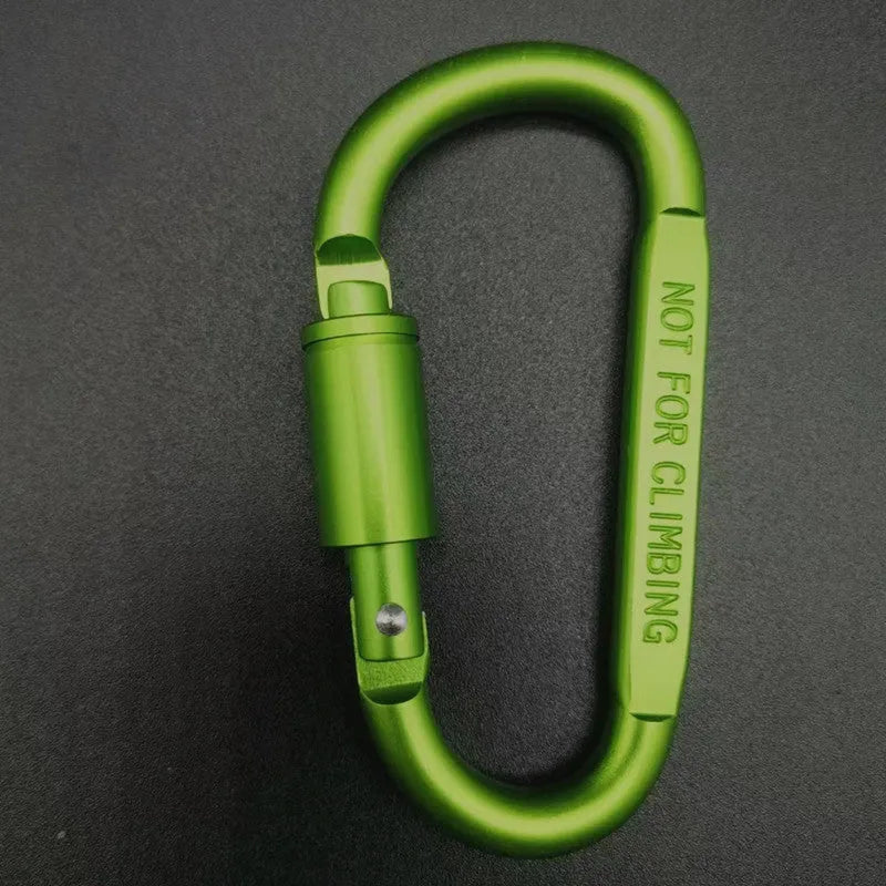 D-type aluminium locking carabiner measuring 8cm in multiple colour options