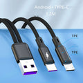 Black braided two-in-one fast charging cable with aluminium alloy connectors for Android devices