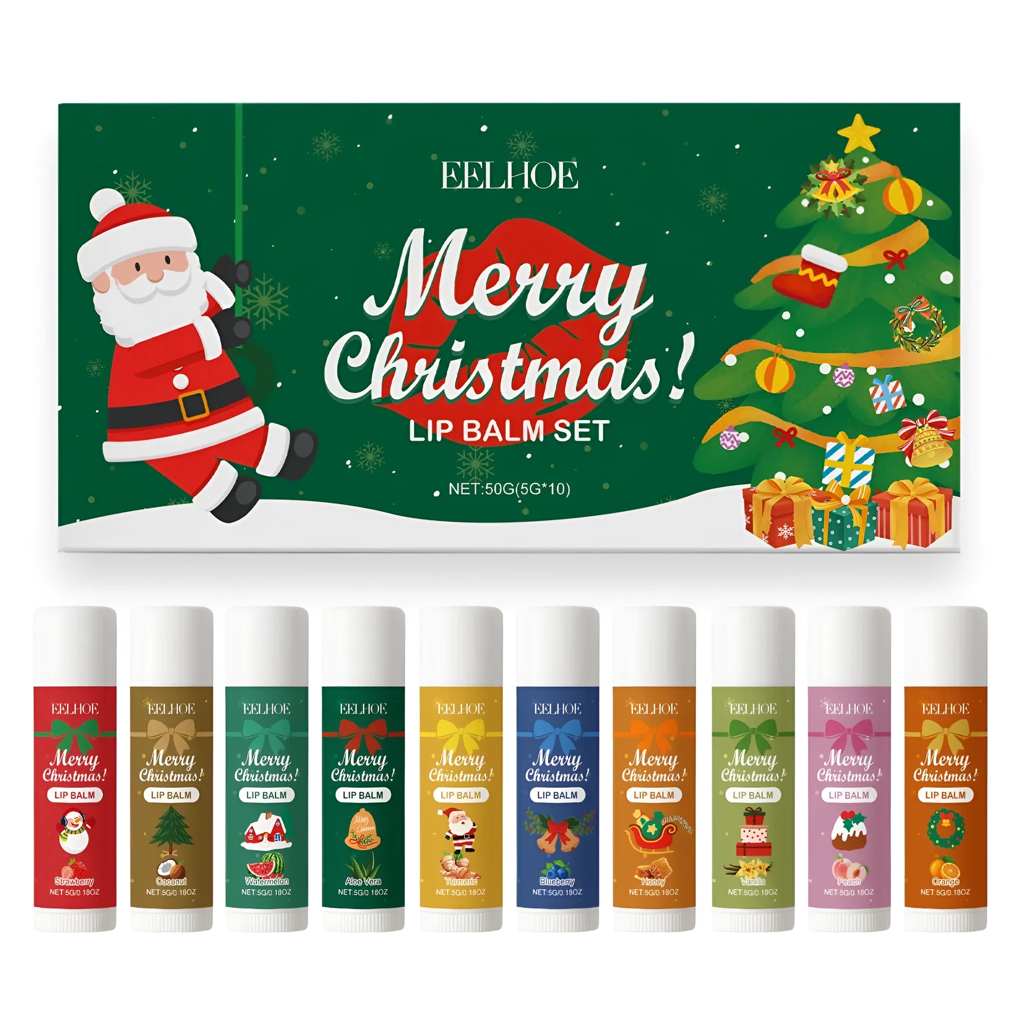 Christmas limited lip balm set of ten EELHOE flavours in individual sticks