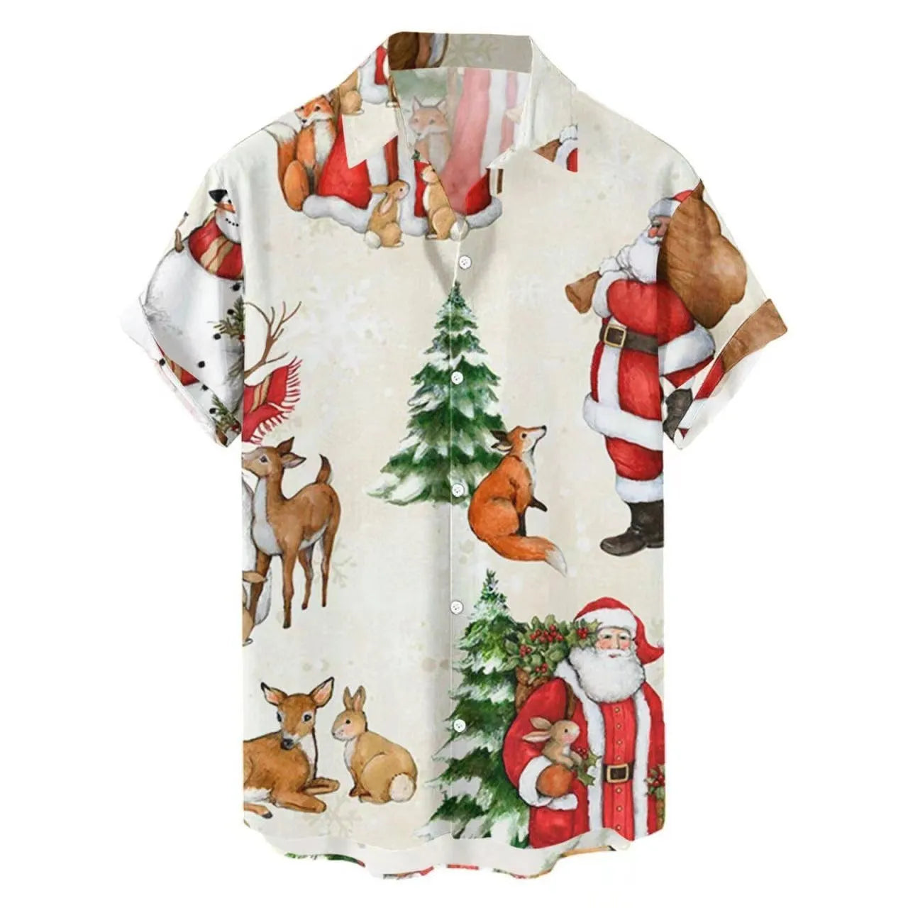 Men's short-sleeved Hawaiian shirt with a colourful 3D printed pattern on a polyester blend fabric.