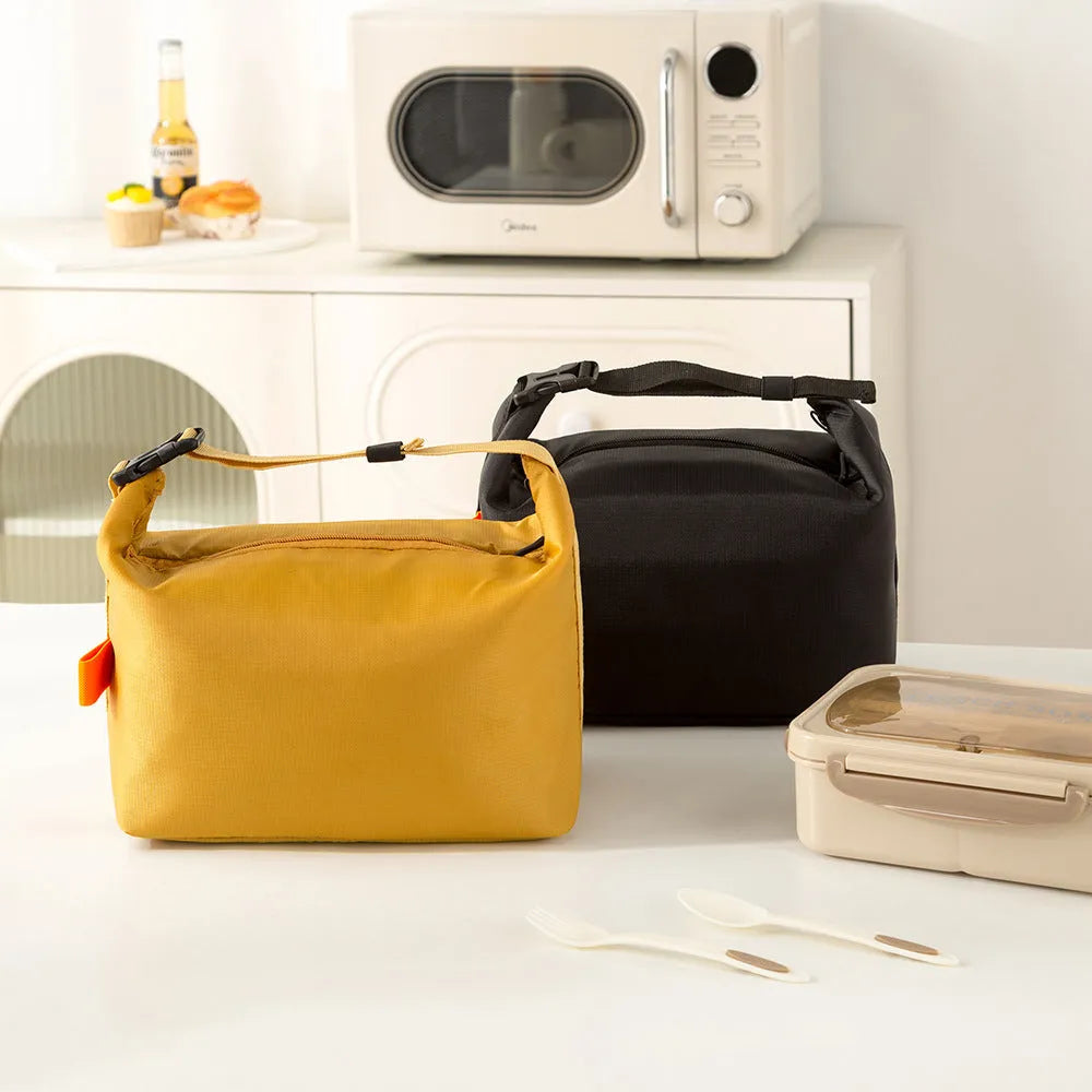 Japanese style insulated lunch bag in Army Green Oxford cloth with wide opening.