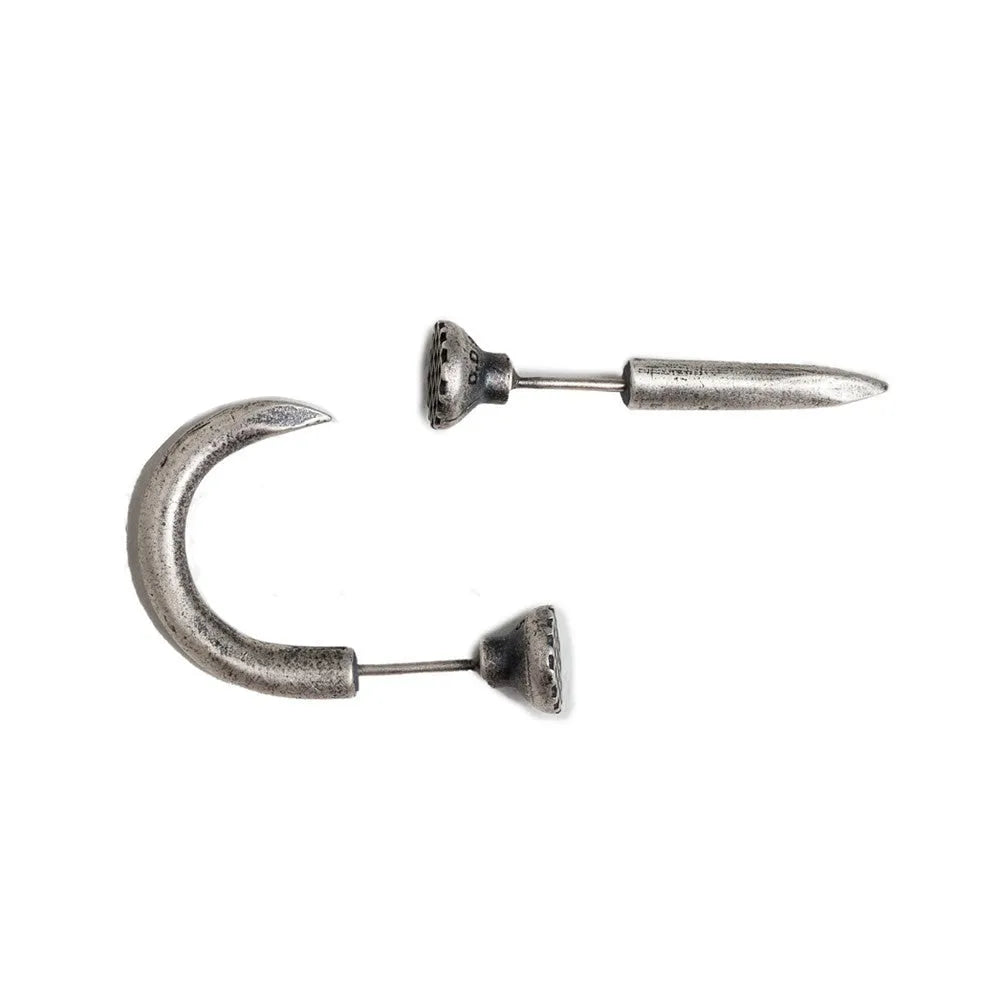 S925 sterling silver nail-shaped stud earring on an ear hook, punk style.