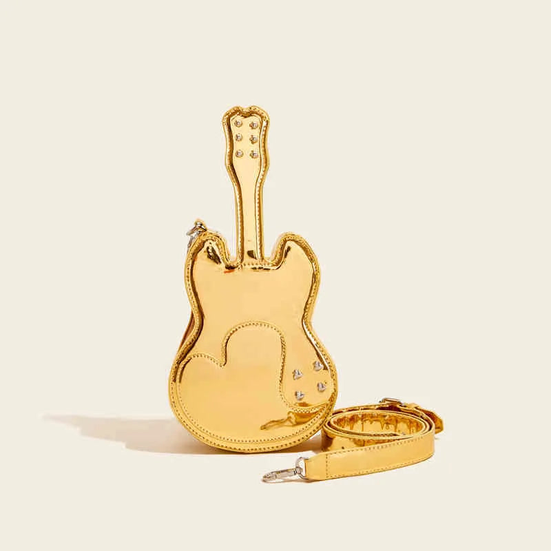 Guitar-shaped creative arts crossbody shoulder bag in PU leather