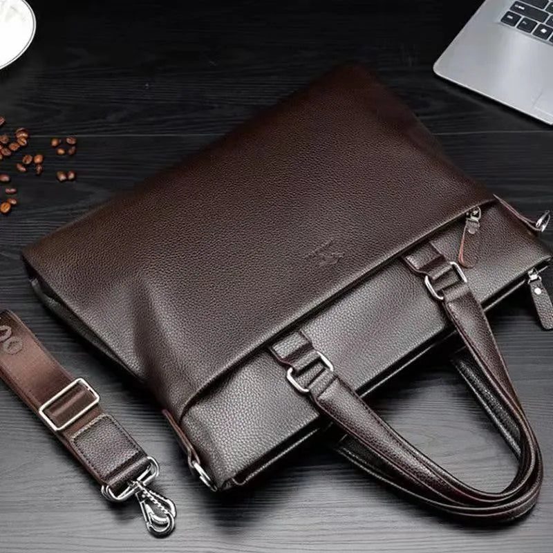 Black and brown PU leather men's crossbody messenger bag with splicing style.