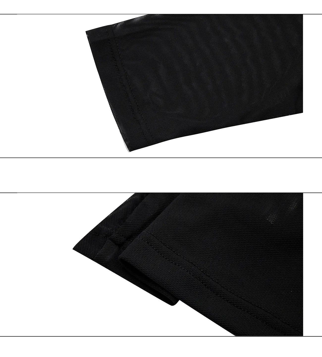 Slim fit black mesh bottoming shirt with long sleeves on a mannequin