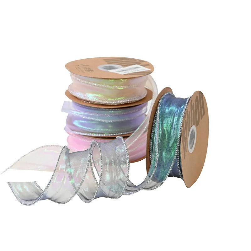 Colourful fishtail mesh ribbon roll with wave pattern, 4cm wide decorative trim