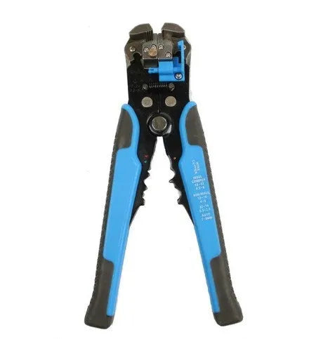 Yellow metal 3-in-1 automatic wire stripper crimping plier with cutting jaws for electrical cable work