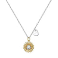 Sunflower pendant necklace in 925 silver on adjustable chain showing geometric petal details