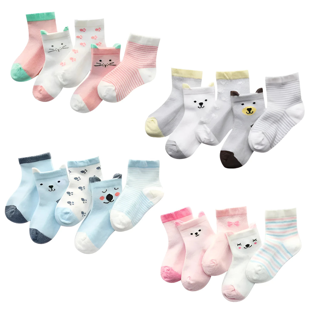 Pack of five children's cotton summer socks in assorted colours for boys and girls