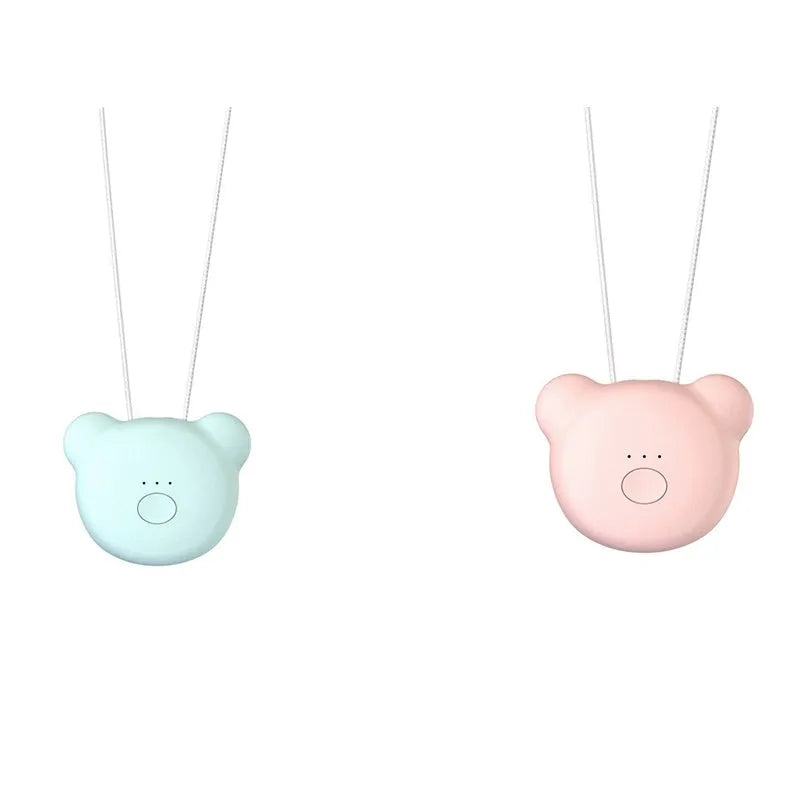 Mini USB air purifier necklace in pink showing compact wearable design with one-button control
