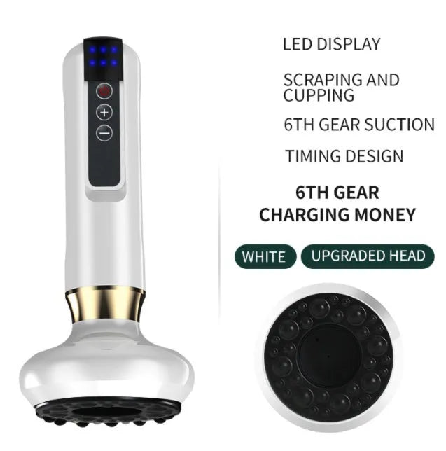 Green electric vacuum cupping massager device with suction cups and USB charger.