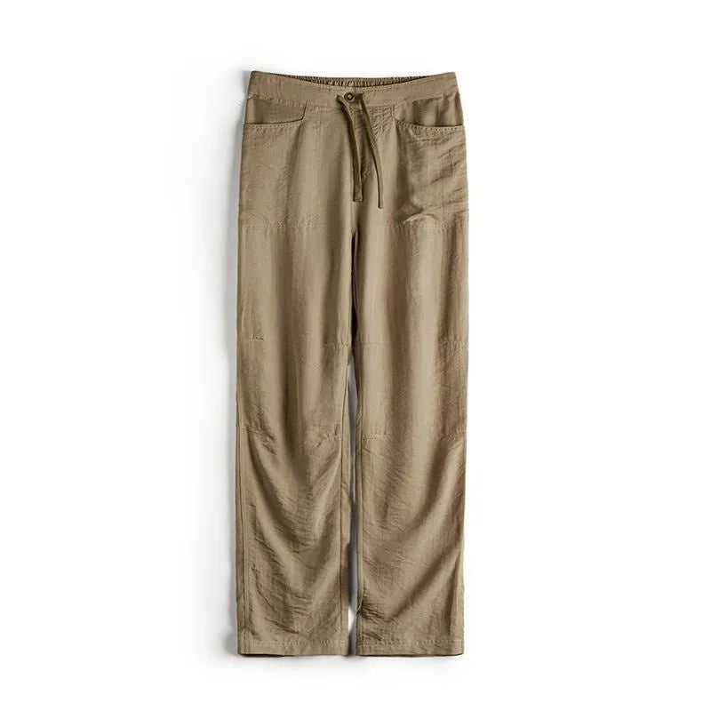 Khaki polyester baker pants for men, old money style straight leg trousers