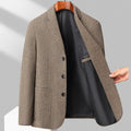 Men's solid colour loose fit woolen coat in polyester for spring and autumn.