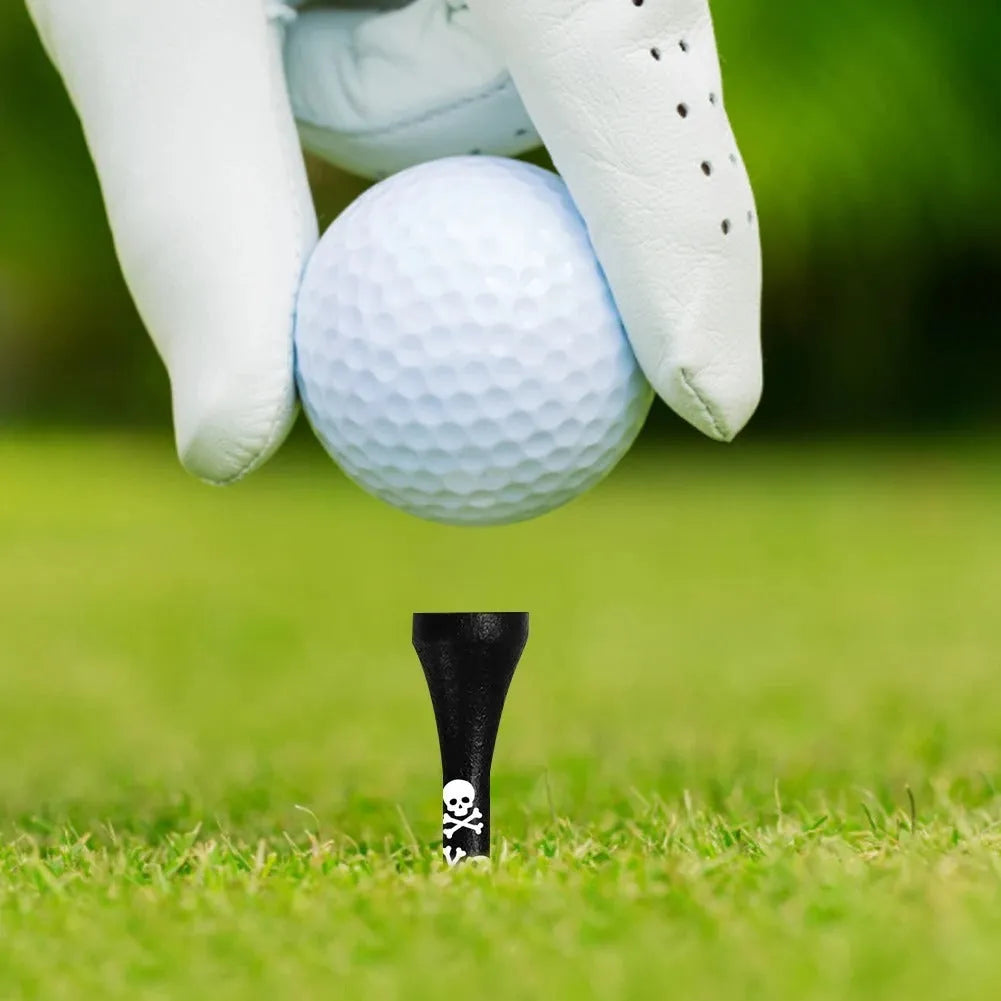 Black skull print bamboo golf dowel pins in 70mm and 83mm lengths for spike replacement