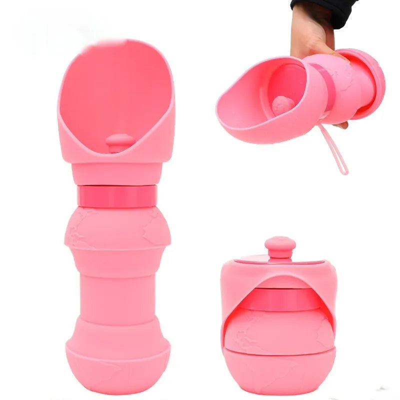 A folded and unfolded silicone water cup for pets, shown in green pineapple colour.