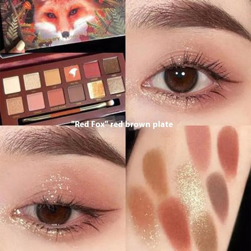 Twelve-colour animal theme eye shadow palette with shimmer and matte finishes