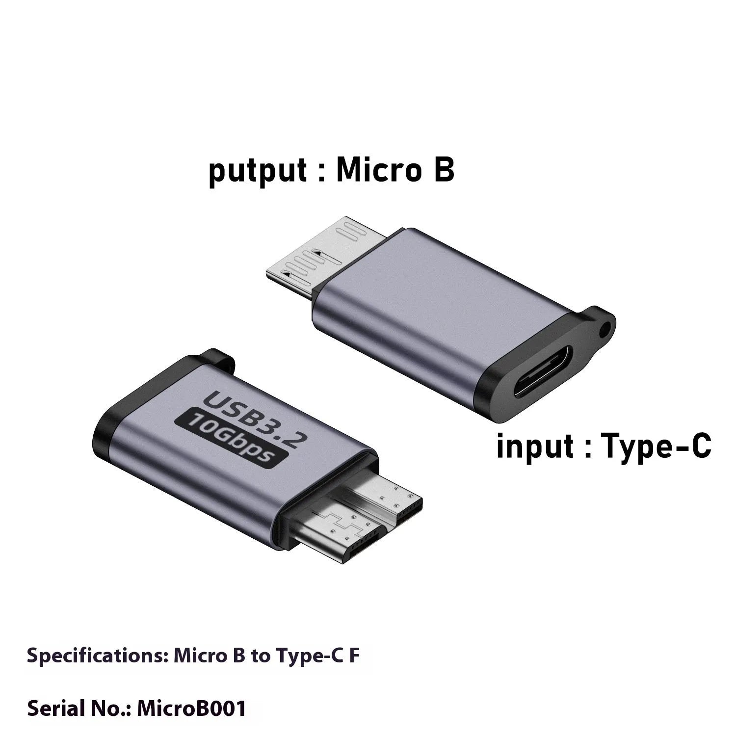 A Micro B adapter converter showing USB and Type-C to Micro B male connections for data transfer and charging.