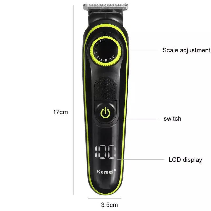 Black KM-696 rechargeable electric hair clipper kit with stainless steel blade and USB charging cable