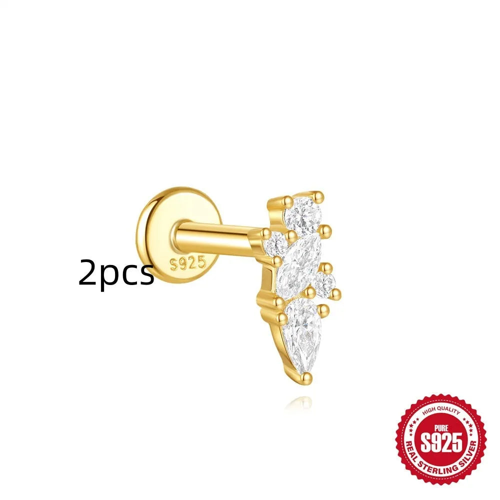 S925 sterling silver geometric kite earrings with rhinestones and chain tassel in gold tone