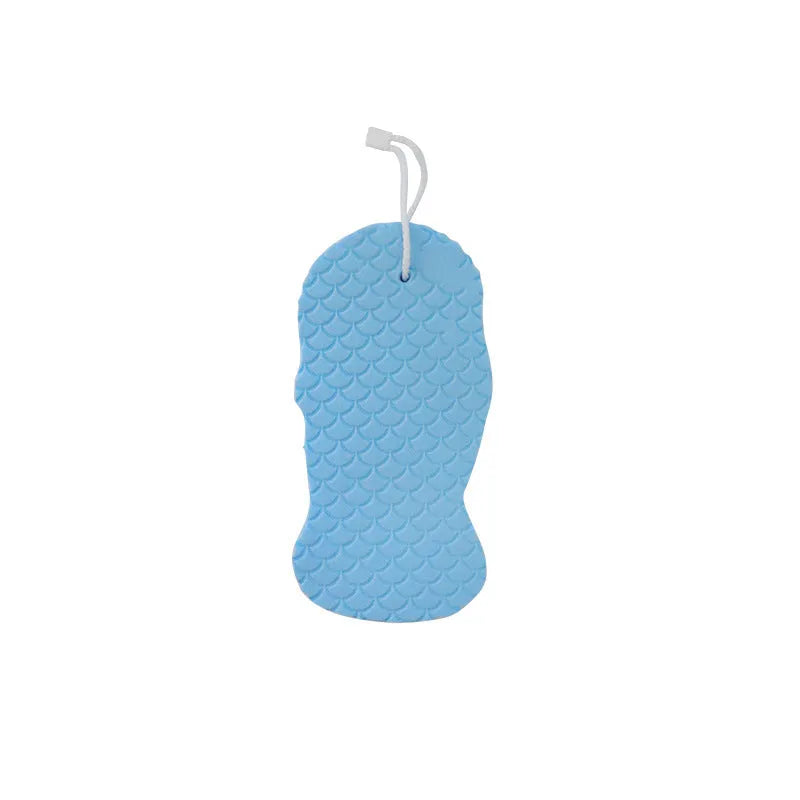 3D fish scale pattern bath sponge in light blue colour showing textured exfoliating surface